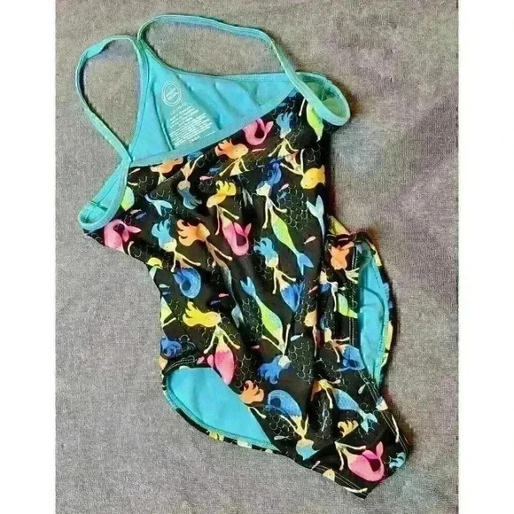 WONDER NATION Girl MERMAID Bathing Swim Suit BLACK One Piece LINED size Lg 10-12 - Picture 4 of 5